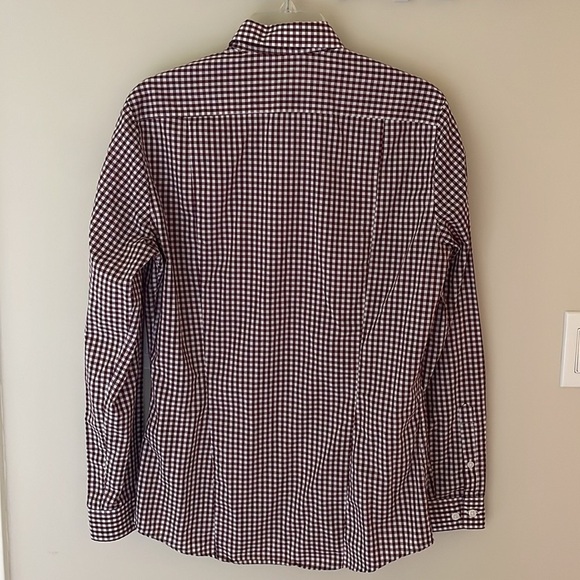 H&M Burgundy Maroon White Gingham Check Plaid Button Down Dress Shirt Men S - Picture 4 of 7